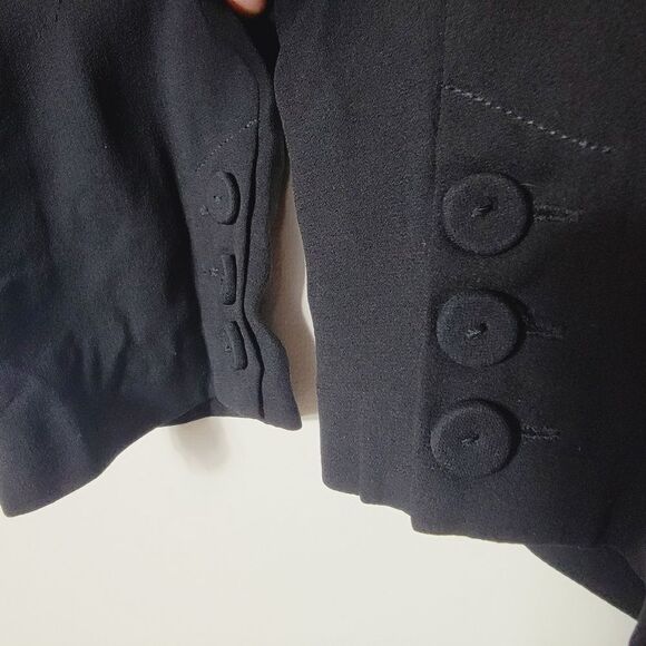 Eileen Fisher 100% Silk Chiffon Drape Front Blazer Leather Trim Black Small - Picture 9 of 12